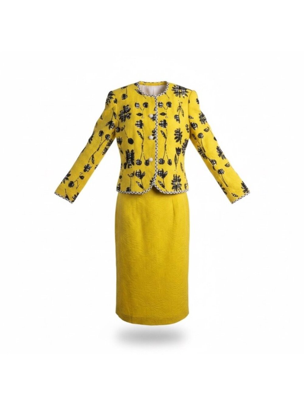 Anne Crimmins Womens Yellow Floral Jacket & Skirt Set Size 4 Two-Piece